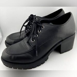 NIB MIA Women’s Vicki Black Chinky Heel Platform Lace Up Shoes 2.5” Heel- Size 7